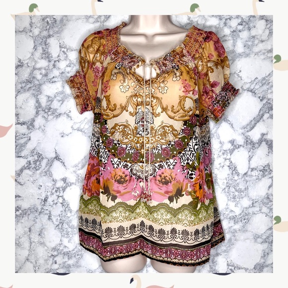Forbidden Los Angeles Tops - Forbidden LA Women’s Floral Paisley Boho Peasant Blouse Size M